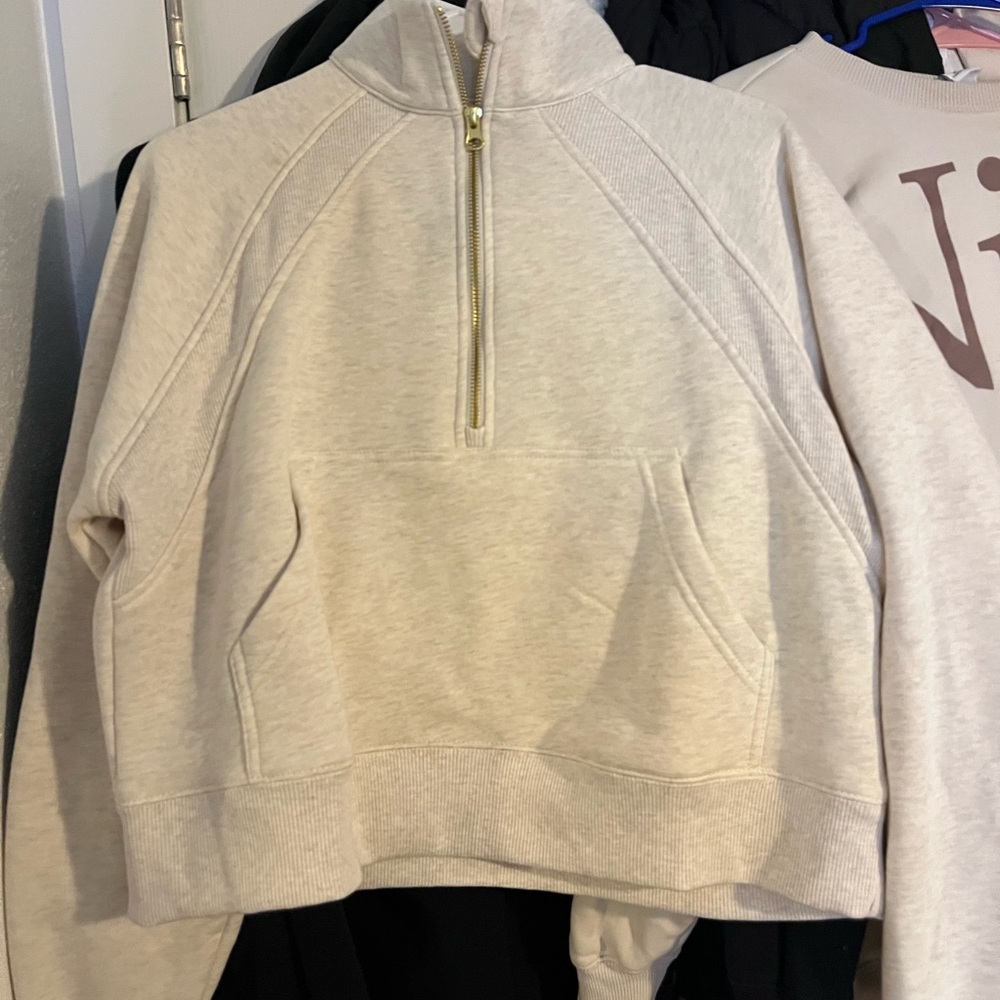Elegant Cream Half-Zip Women's Sweater